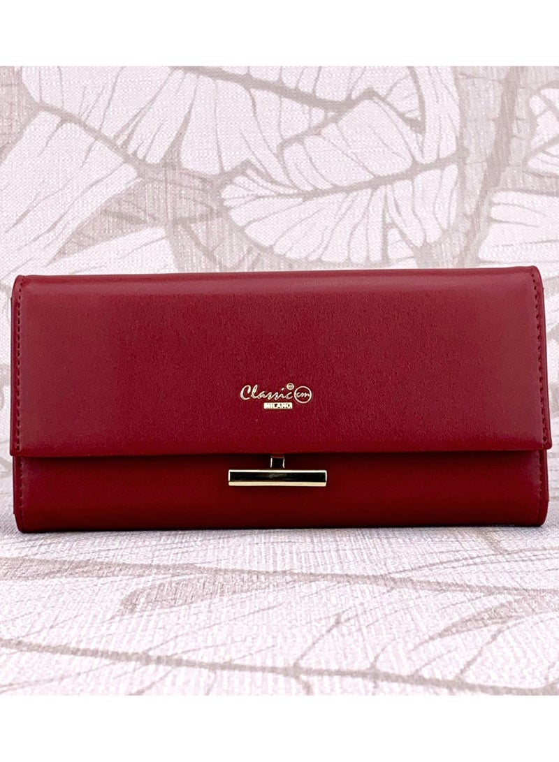 Classic Milano Premium Faux Leather Long Wallet for Women with Snap Closure | Ladies Wallet Card Holder Purse | Slim Women's Wallet for Daily Use, Travel, and Gifting - Image 1